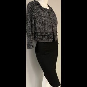 Karl Lagerfeld Black & White Tweed Cropped Blazer